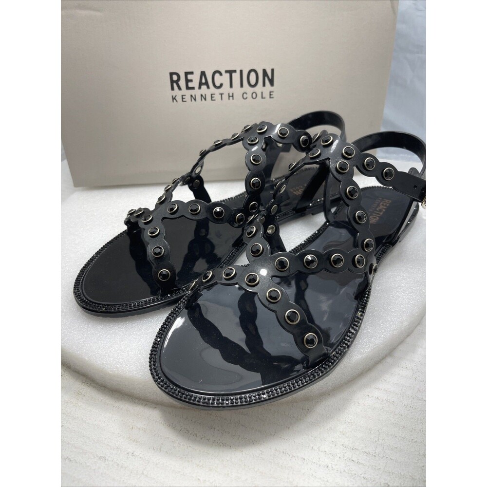 Kenneth Cole Dahlia Jelly Studded Flat Sandals, Black, Women Size 10 #789